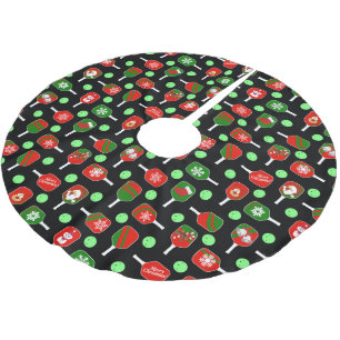 Jupon De Sapin En Polyester Brossé Pickleball de Noël Rouge Green Paddles Balls Noir