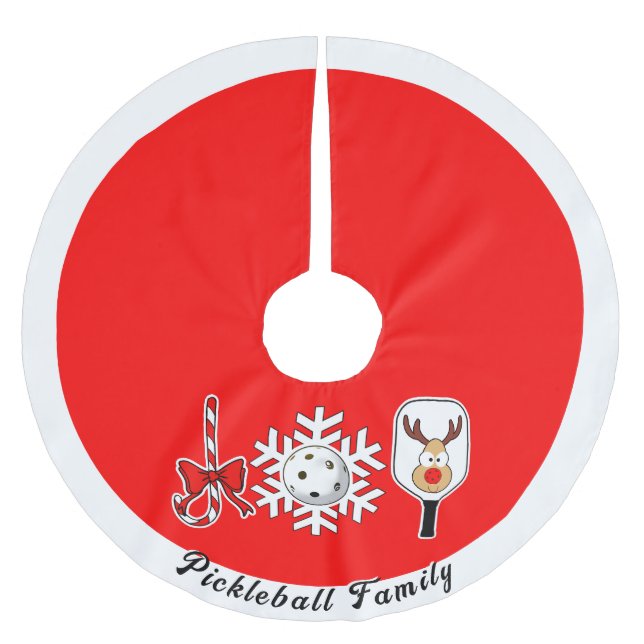 Jupon De Sapin En Polyester Brossé Pickleball Noël Joie Reindeer Rouge et blanc (Devant)