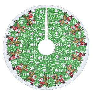 Jupon De Sapin En Polyester Brossé Pickleball Partners Père Noël & Reindeer Sleightin