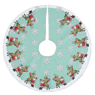 Jupon De Sapin En Polyester Brossé Pickleball Santa et Renne Noël Fête de Neige