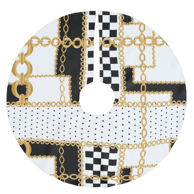 Jupon De Sapin En Polyester Brossé Pierres précieuses, chaînes d'or, motif sans soudu (Devant)