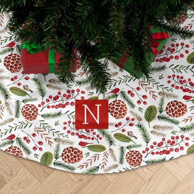 Jupon De Sapin En Polyester Brossé Pine cone cardinal Christmas monogram (Créateur téléchargé)