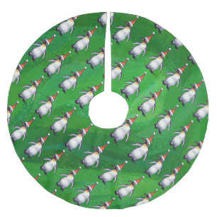 Jupon De Sapin En Polyester Brossé Pingouin à Santa Hat Motif sur Vert