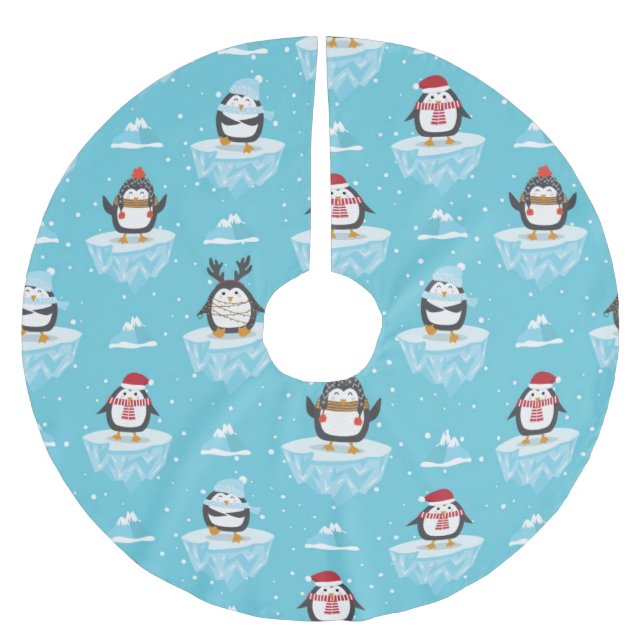 Jupon De Sapin En Polyester Brossé Pingouin de Noël Motif de flux de glace (Devant)