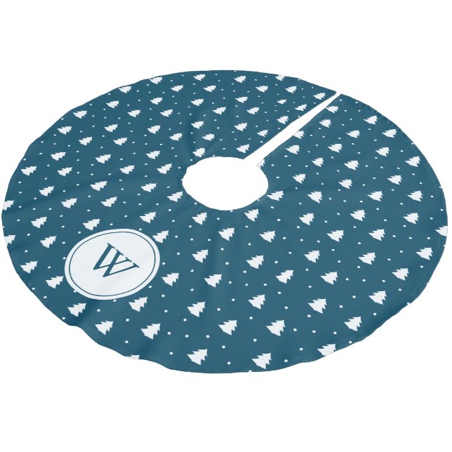 Jupon De Sapin En Polyester Brossé Pins Bleus Motif Personnalisé Famille Monogramme (Angle)
