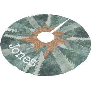 Jupon De Sapin En Polyester Brossé Pins peints à l'aquarelle Nom de famille personnal