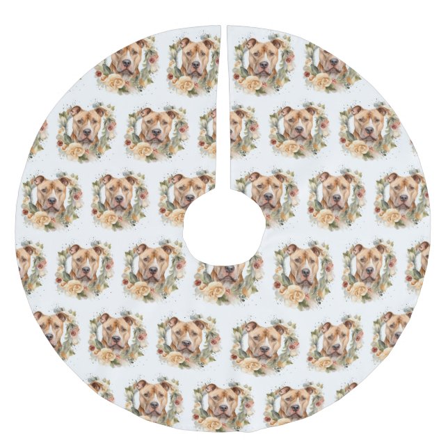 Jupon De Sapin En Polyester Brossé Pitbull Christmas Wreath Festive Pup (Devant)