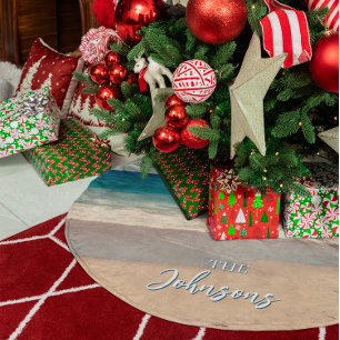 Jupon De Sapin En Polyester Brossé Plage personnalisée Photo Océan Bleu Pittoresque