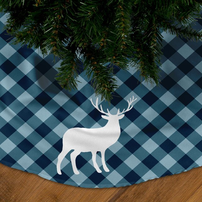 Jupon De Sapin En Polyester Brossé Plaid bleu et bâton blanc | Vacances (Créateur téléchargé)