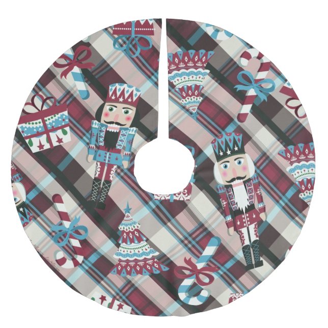 Jupon De Sapin En Polyester Brossé Plaid Blue Burgundy (Devant)