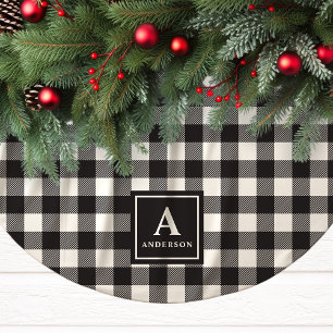 Jupon De Sapin En Polyester Brossé Plaid Buffalo Noir Et Blanc Monogramme