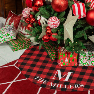Jupon De Sapin En Polyester Brossé Plaid Buffalo Rouge Monogramme de Famille