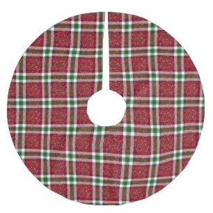 Jupon De Sapin En Polyester Brossé Plaid de Noël Rouge