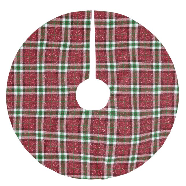 Jupon De Sapin En Polyester Brossé Plaid de Noël Rouge (Devant)