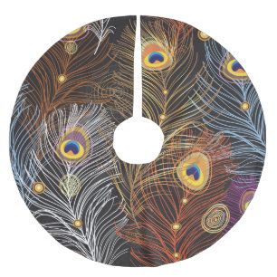 Jupon De Sapin En Polyester Brossé Plumes de paon doré : motif foncé.