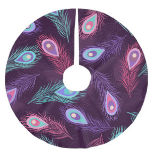 Jupon De Sapin En Polyester Brossé Plumes de paon : Main Tirée Vintage.