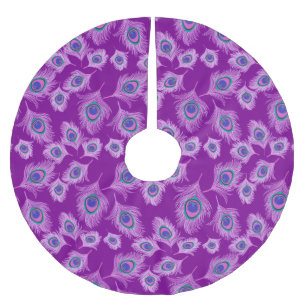 Jupon De Sapin En Polyester Brossé Plumes d'orchidée Peacock sur Amethyst violet
