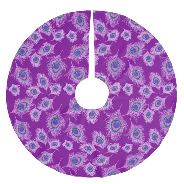 Jupon De Sapin En Polyester Brossé Plumes d'orchidée Peacock sur Amethyst violet (Devant)