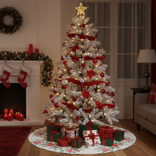 Jupon De Sapin En Polyester Brossé Poinsettia aquarelle et verdure