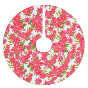 Jupon De Sapin En Polyester Brossé Poinsettia de Noël Blanc