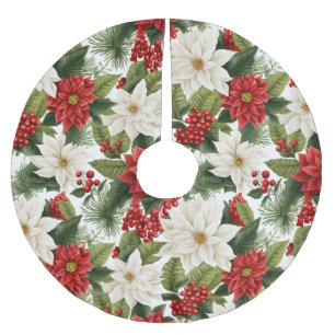 Jupon De Sapin En Polyester Brossé Poinsettia de Noël – Conception florale des Fêtes
