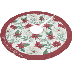 Jupon De Sapin En Polyester Brossé Poinsettia Nom de famille Arbre de Noël Jupe Décor