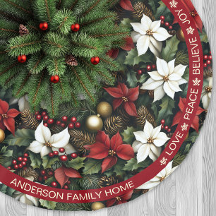 Jupon De Sapin En Polyester Brossé Poinsettia Red Green Pine Mots de fête Noël