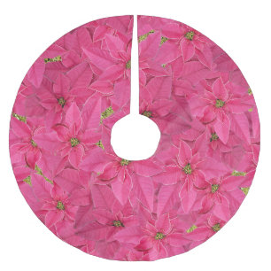 Jupon De Sapin En Polyester Brossé poinsettias de couleur Fuchsia, motif floral