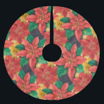 Jupon De Sapin En Polyester Brossé Poinsettias Noël Floral<br><div class="desc">Des poinsettias rouges et or et des feuilles sont présentés sur cette jupe d'arbre personnalisée. CORRESPONDANCE d'objets dans notre collection.</div>