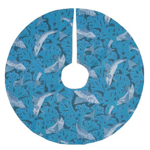 Jupon De Sapin En Polyester Brossé Poisson bleu vintage et algues : Art Nouveau Nauti