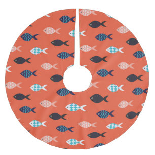 Jupon De Sapin En Polyester Brossé Poisson vintage, motif rouge corail.