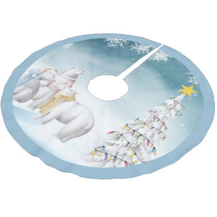 Jupon De Sapin En Polyester Brossé Polar Bear Trio Christmas Tree Jupe