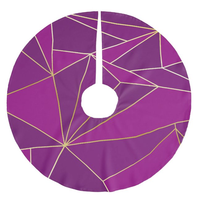 Jupon De Sapin En Polyester Brossé Polygone violet Art : Gold Line Arrière - plan géo (Devant)