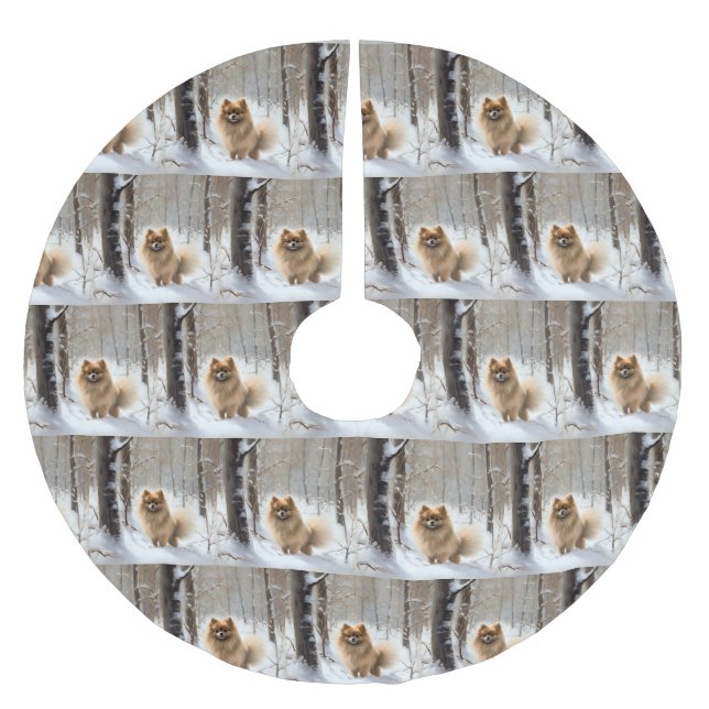 Jupon De Sapin En Polyester Brossé Poméranienne Laisser Neige Noël (Devant)