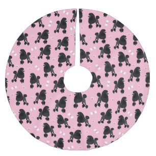 Jupon De Sapin En Polyester Brossé Poodles noirs et vaches Motifs roses