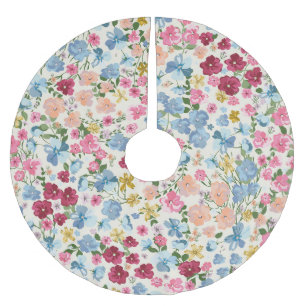 Jupon De Sapin En Polyester Brossé pré du milieu de l'été, motif plante en fleurs.