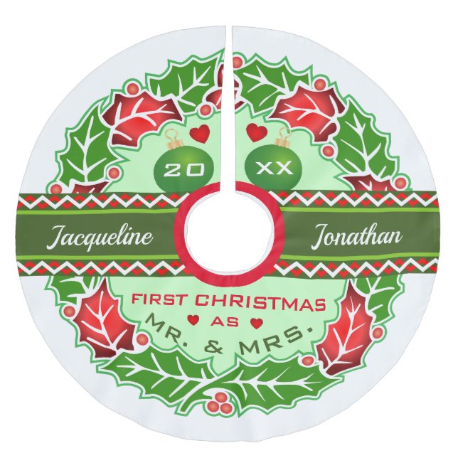 Jupon De Sapin En Polyester Brossé Premier Noël de M. et Mme (Devant)