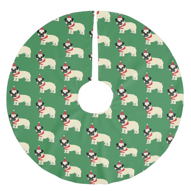 Jupon De Sapin En Polyester Brossé Pug de Noël (Devant)