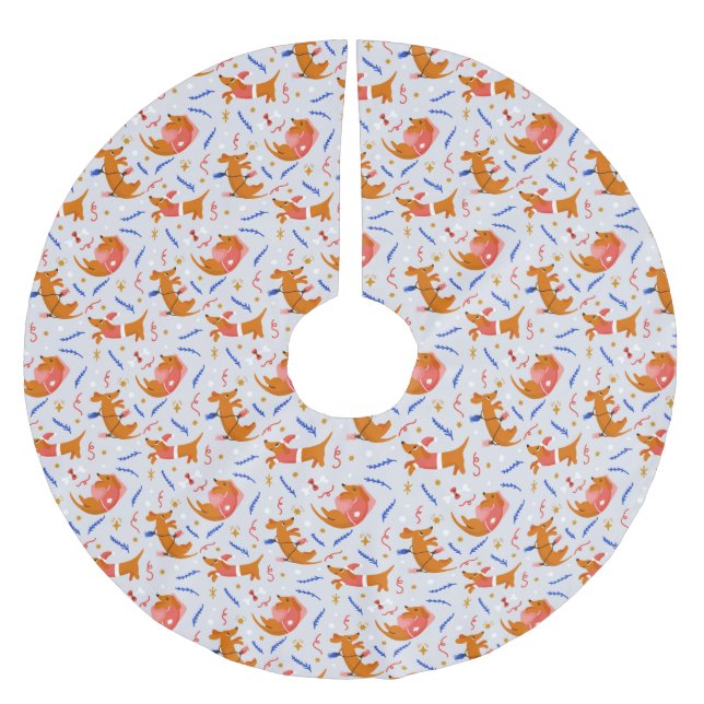 Jupon De Sapin En Polyester Brossé Pups de Noël (Devant)