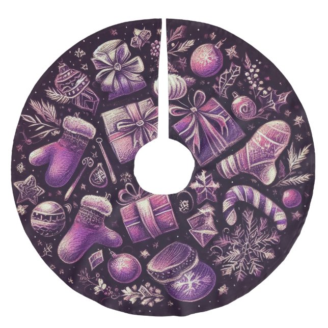 Jupon De Sapin En Polyester Brossé Purple Pastels Dessin Motifs de Noël (Devant)
