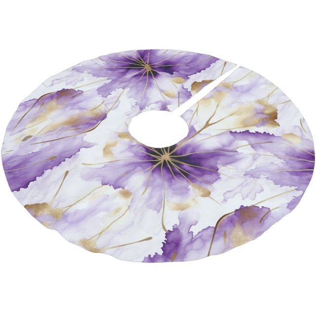 Jupon De Sapin En Polyester Brossé Purple White Gold Abstract Iris Floral (Angle)