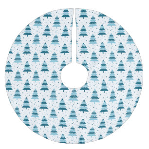 JUPON DE SAPIN EN POLYESTER BROSSÉ RANGÉES D'ARBRES DE NOËL BLEUS ET BLANCS