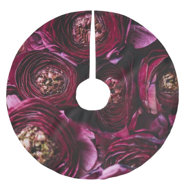 Jupon De Sapin En Polyester Brossé Ranunculus pourpre foncé, Gros Plan. (Devant)