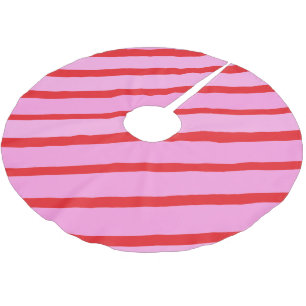 Jupon De Sapin En Polyester Brossé Rayures diagonales roses et rouges