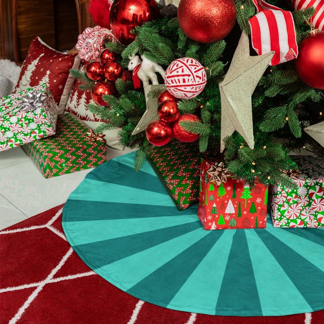 Jupon De Sapin En Polyester Brossé Rayures en étoile éclatée sarcelle et turquoise (Teal and Turquoise Starburst Stripes Brushed Polyester Tree Skirt)