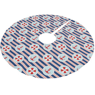 Jupon De Sapin En Polyester Brossé Rayures et motif de points nautiques