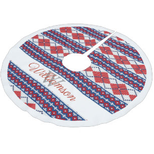 Jupon De Sapin En Polyester Brossé Red and Blue Nordic Fair Isle Jacquard Nom de fami