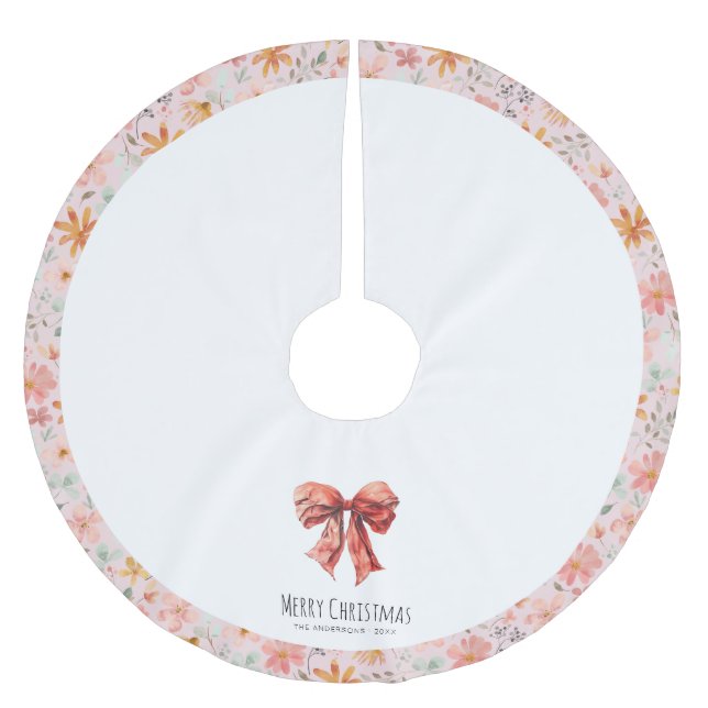 Jupon De Sapin En Polyester Brossé Red Bow Coquette Floral moderne Noël (Devant)