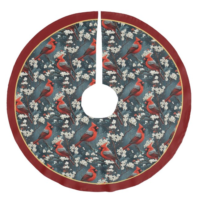 Jupon De Sapin En Polyester Brossé Red Cardinals Christmas Tree Skirt (Devant)