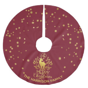 Jupon De Sapin En Polyester Brossé Red Gold Deer Joyeux Noël